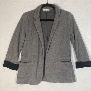 Skies Are Blue Asa Knit Blazer Gray Charcoal Open Front 3/4 Sleeves Cuffs Small